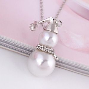 Pearl & Crystal Snowman Silver Necklace